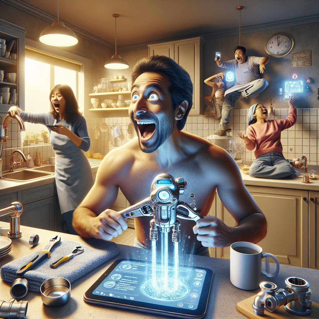 An engaging scene depicting diverse people using AI-powered tools and agents on desktops and mobile devices in everyday settings, representing the widespread practical adoption and impact of AI technology in 2024.