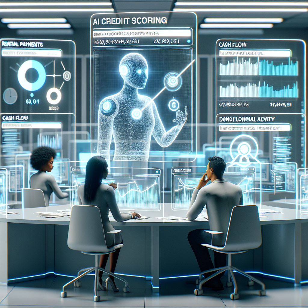 A visual representation of diverse data sources for AI credit scoring, including rental payments, utility bills, cash flow, BNPL activity, and transaction data, symbolizing a richer and more inclusive financial profile.