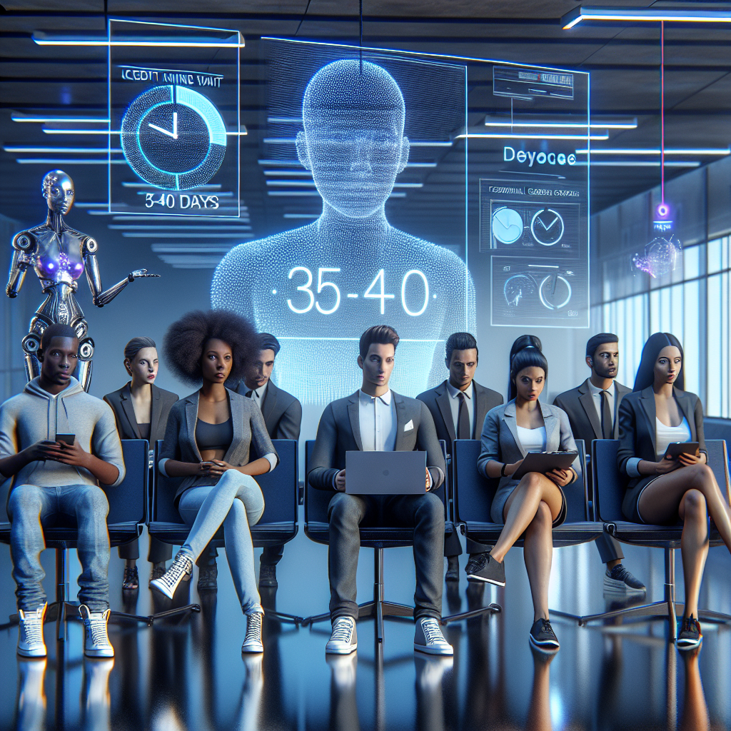 Illustration of traditional credit scoring process with a frustrated applicant waiting for 35-40 days, showing exclusion of 'credit invisible' groups like young adults, gig workers, and immigrants.